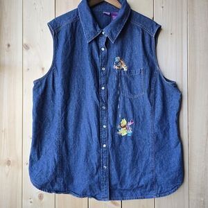 Disney Winnie The Pooh Denim Sleeveless Embroidered Vest Womens 4X